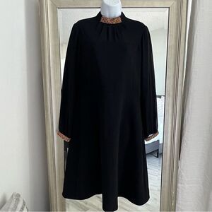 C&M Collection Black Midi Dress Funnel Crystal Color Neck Size 44 European